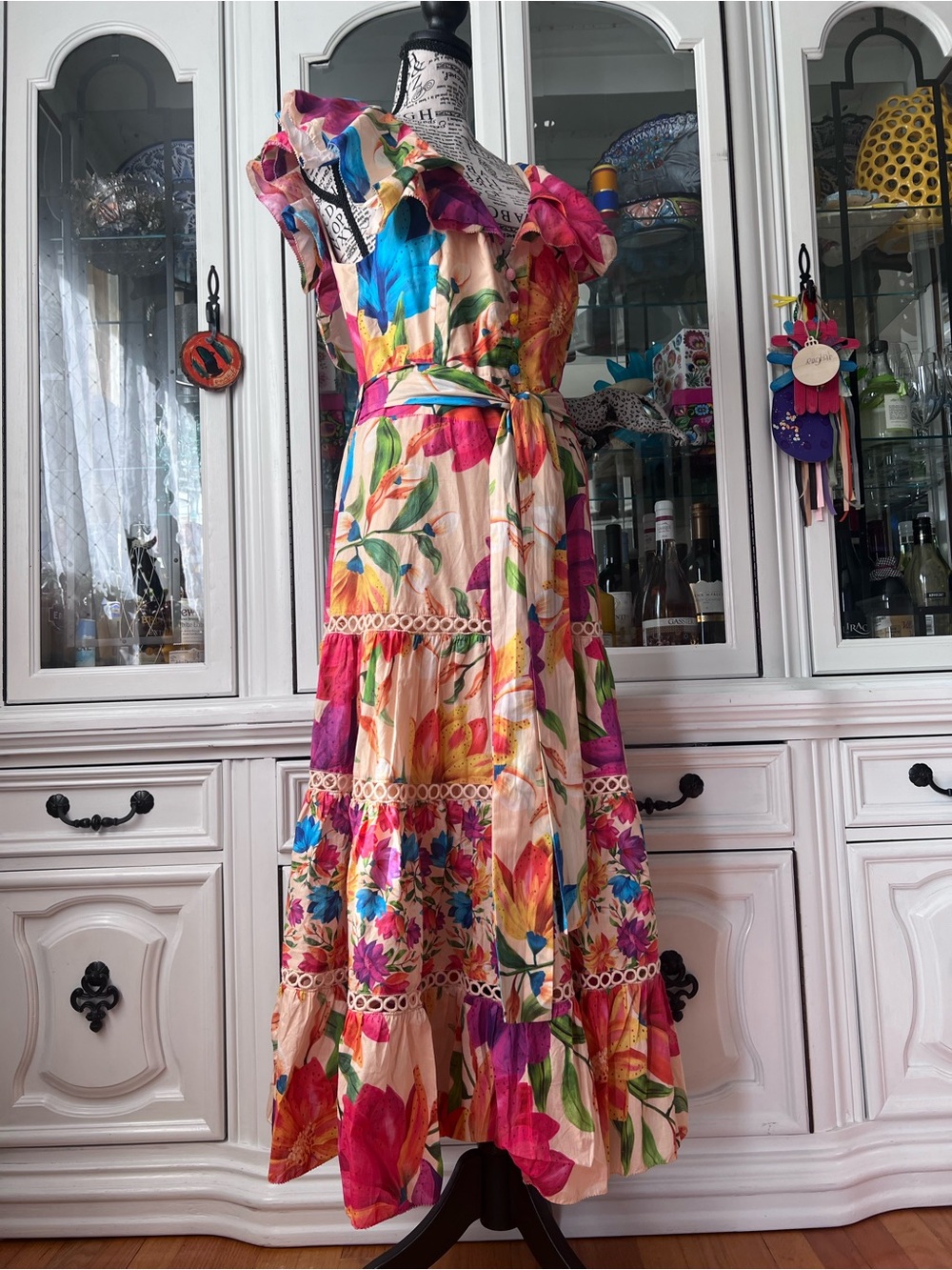 FARM Rio Multicolor Floral Ruffle Midi Dress L - Picture 16 of 16